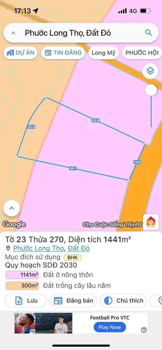 Bán đất mặt tiền Phạm Hùng 1441m2 ngang 20m gần KCN Đất Đỏ, Bà Rịa - Vũng Tàu - Ảnh 1