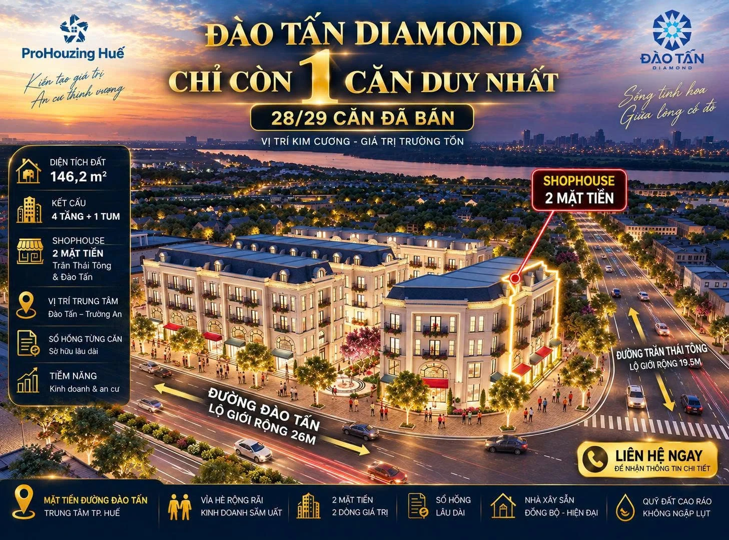 Bán shophouse 146.2m² mặt tiền Trần Thái Tông Huế 9.7 tỷ - Ảnh 1