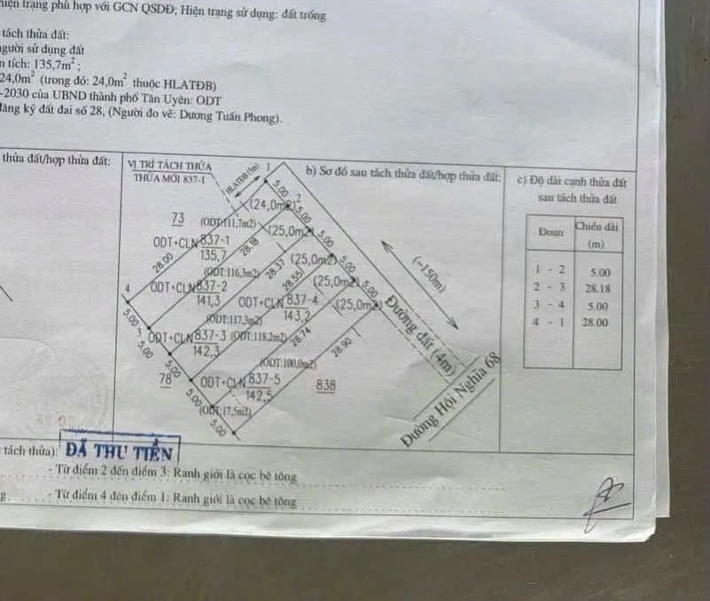 Bán đất thổ cư 140m² khu phố 3 Hội Nghĩa 1 tỷ 4 - Ảnh 1