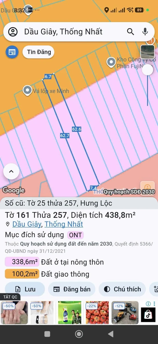 Bán đất sổ riêng mặt tiền QL1A Dầu Giây 419m2, 5,25 tỷ - Ảnh thu nhỏ 2