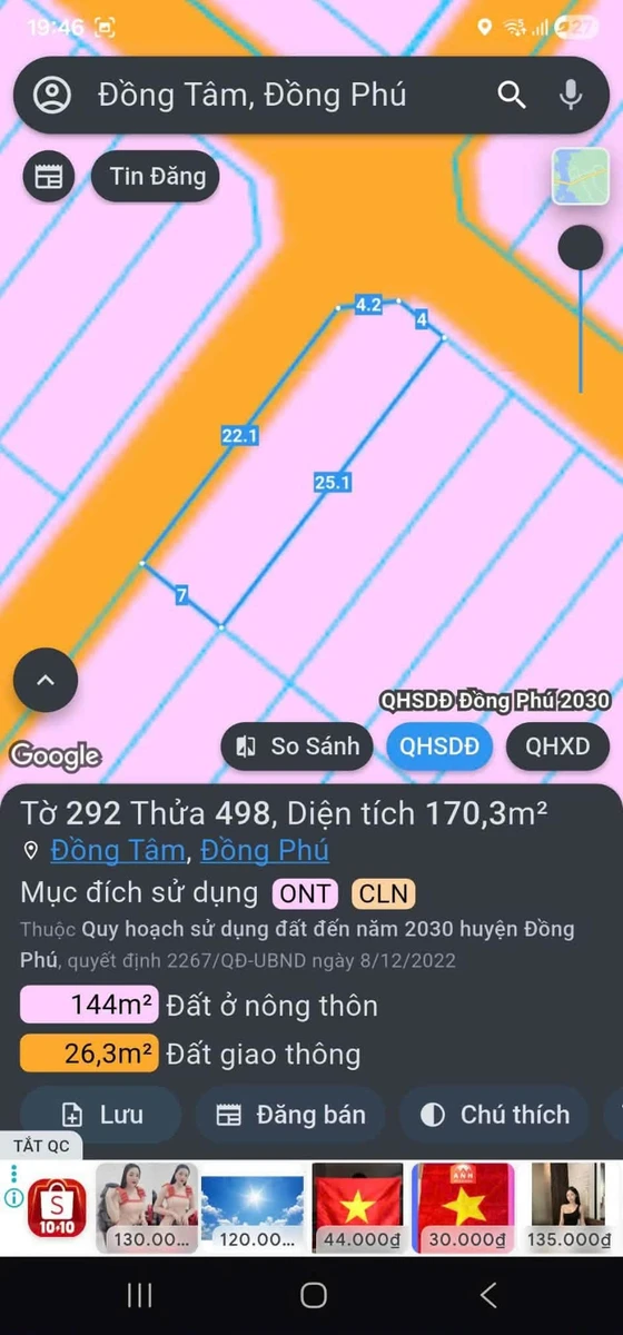 Bán đất góc 2 mặt tiền 1750m² 480 triệu Tân Phú - Ảnh thu nhỏ 2