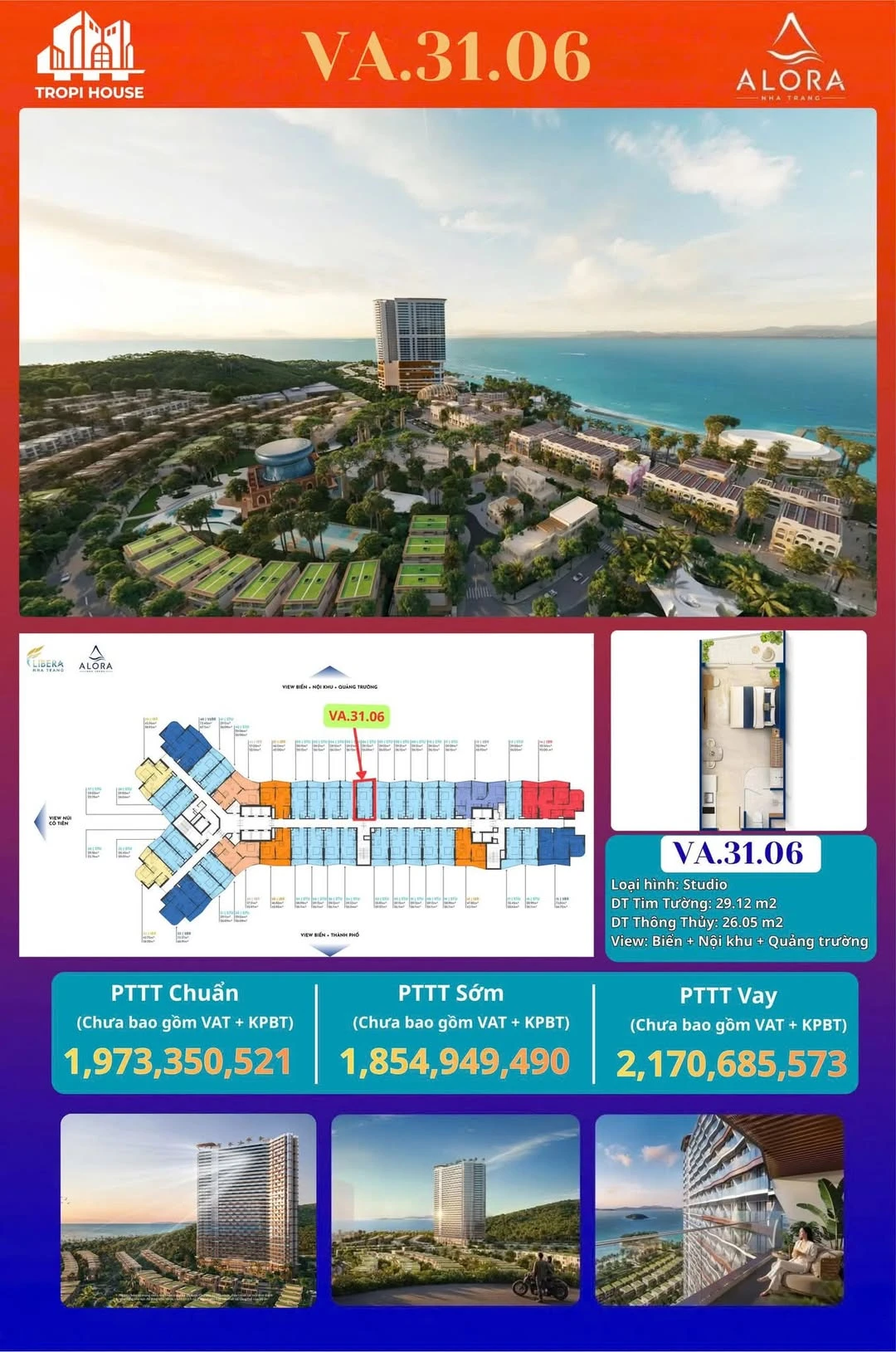 Bán căn studio view biển Alora Nha Trang 29m² tầng 31 - Ảnh 1