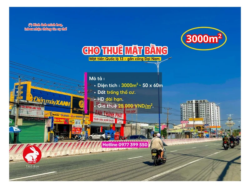 Cho thuê mặt bằng 3000m² Tân Định, Bình Dương
