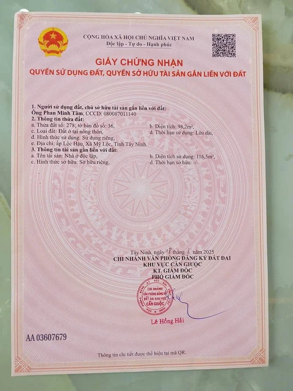 Bán nhà 1 lầu 3PN 98m² Mỹ Lộc, Long An 2.8 tỷ