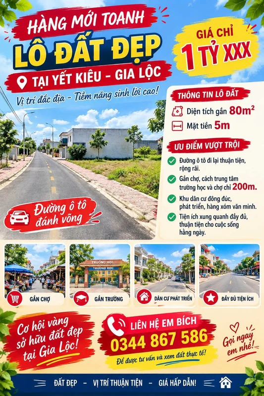 Bán lô đất 80m² mặt tiền 5m tại Gia Lộc, Hải Dương