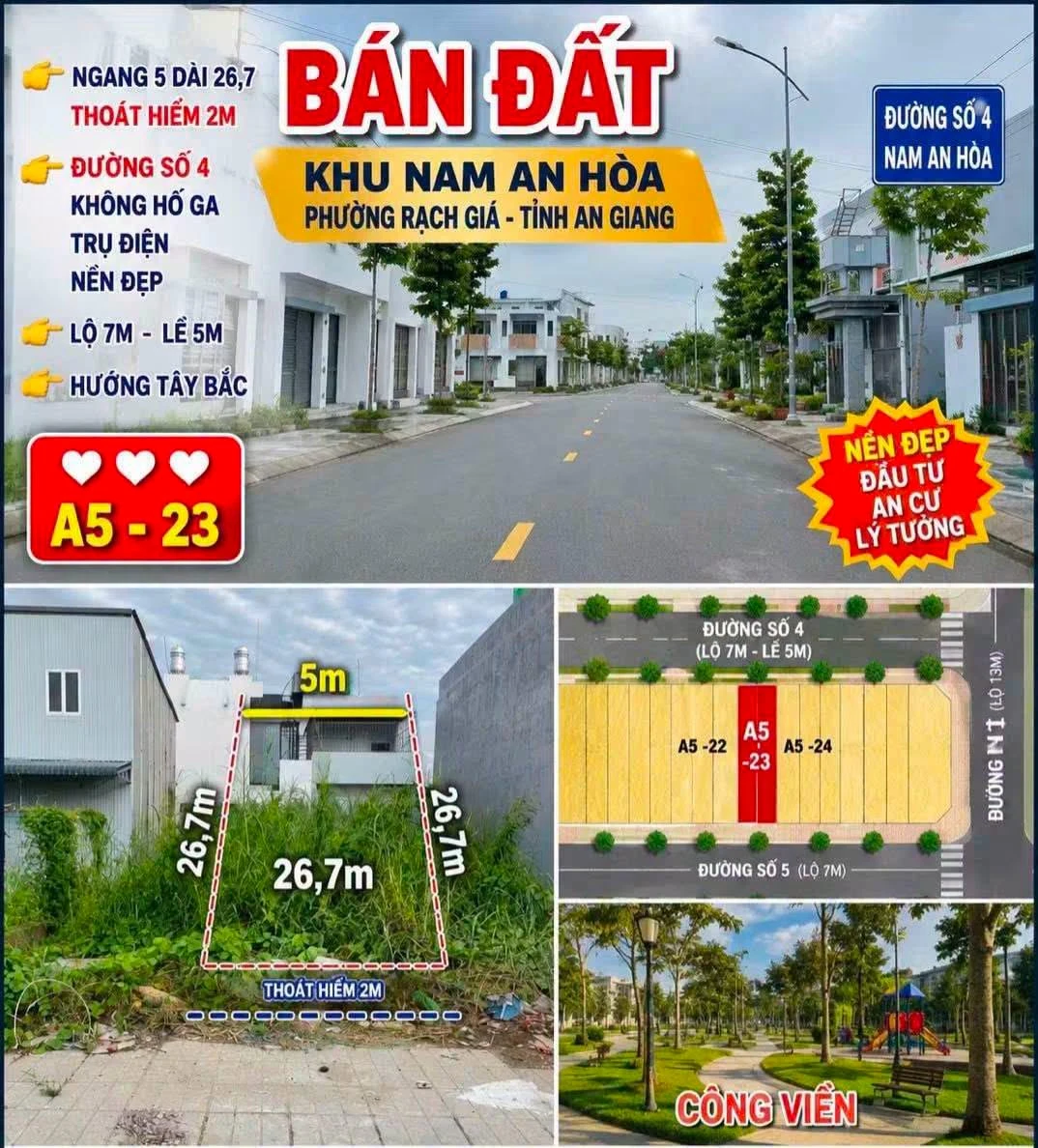 Bán đất nền Rạch Giá 133.5m² Khu TĐC Nam An Hoà 2 tỷ 190 triệu - Ảnh 1