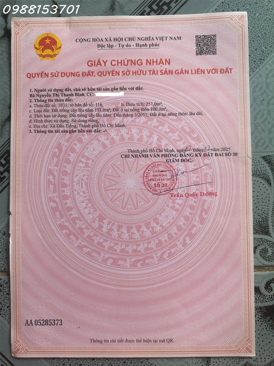 Bán đất đẹp tại Ấp Yên Ngựa, ĐT 744, Định Thành, Dầu Tiếng, 2,55 tỷ, DT 251m2 - Ảnh 1
