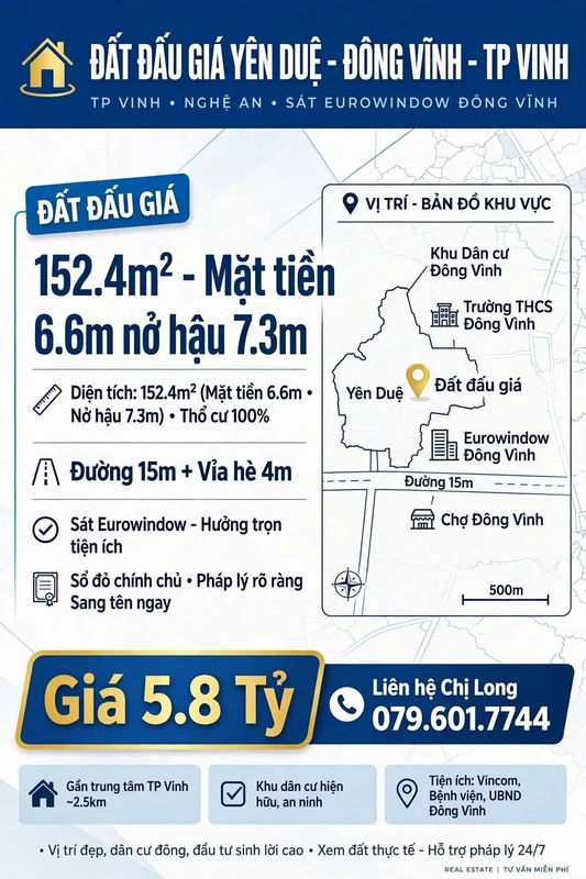 Bán đất 152.4m² Đông Vĩnh TP Vinh Nghệ An - 5.8 tỷ