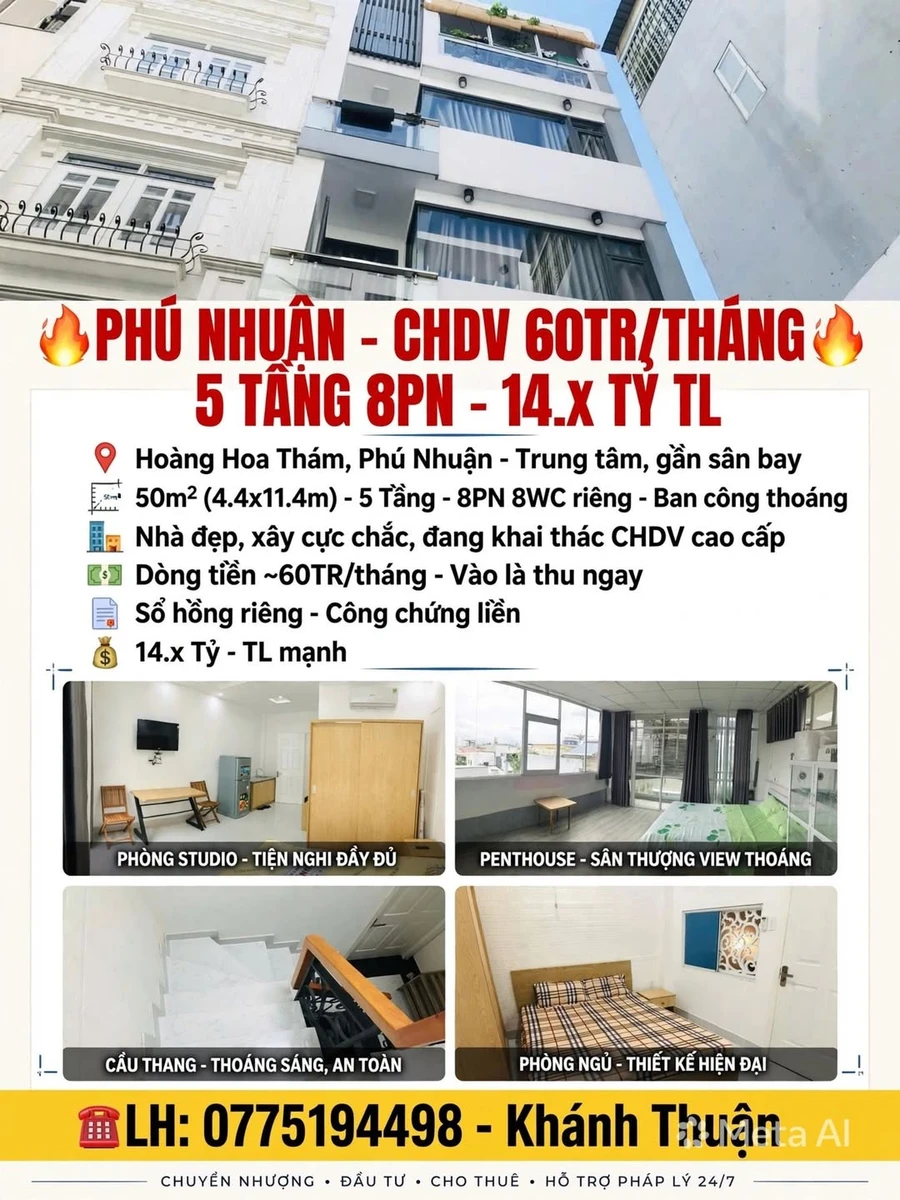 🔥 PHÚ NHUẬN - CHDV 60TR/THÁNG - 5 TẦNG 8PN - 14.x TỶ TL 🔥* - Ảnh 1