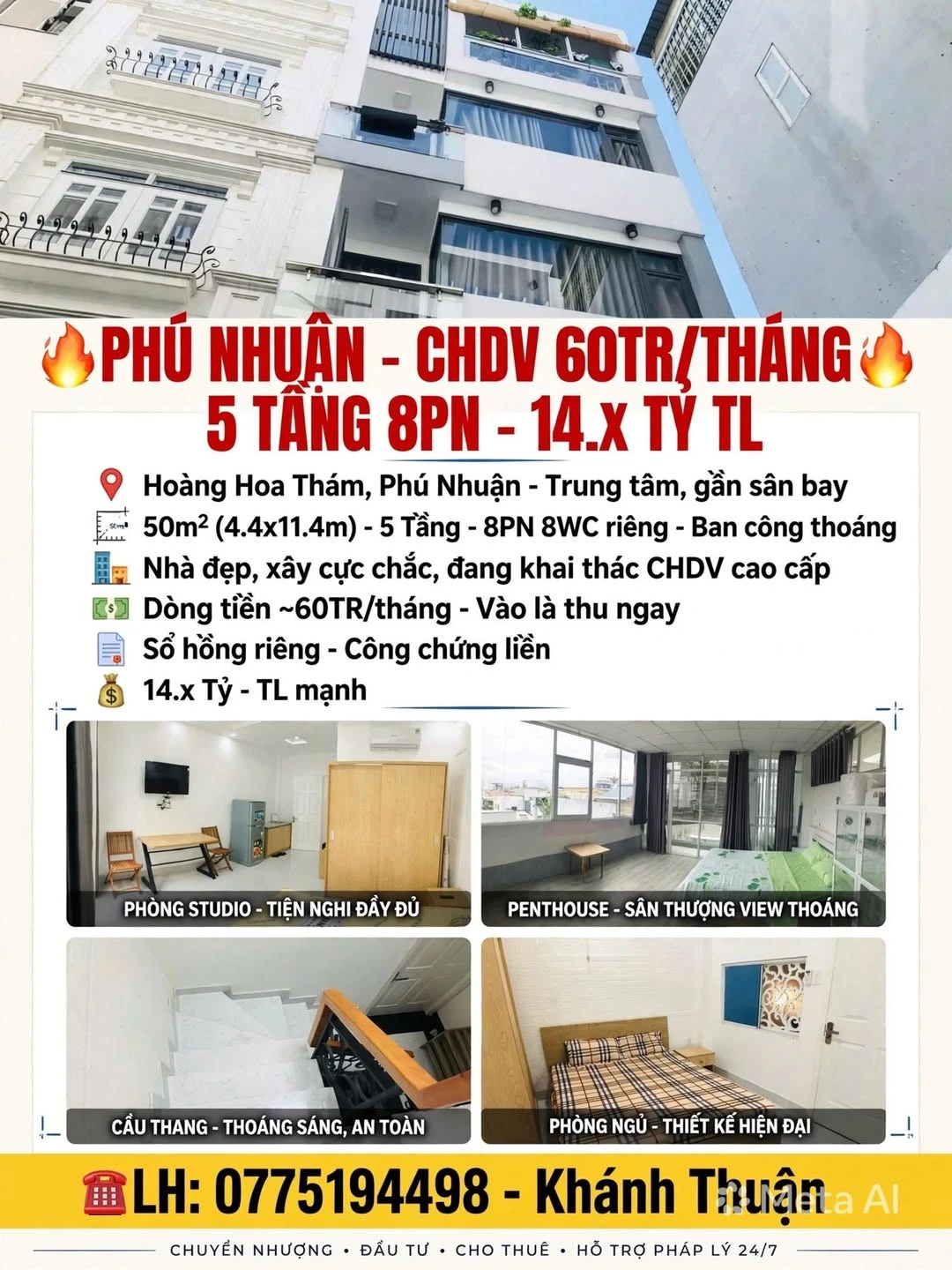 🔥 PHÚ NHUẬN - CHDV 60TR/THÁNG - 5 TẦNG 8PN - 14.x TỶ TL 🔥* - Ảnh 1