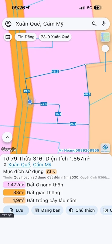 Bán 1.923m² đất thổ cư Xuân Quế, Đồng Nai gần sân bay