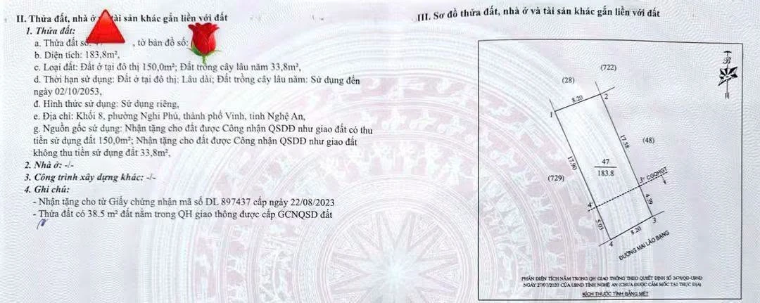 Bán đất Nghi Phú 183m2 mặt tiền 8m, 5 tỷ 5 - Ảnh thu nhỏ 3