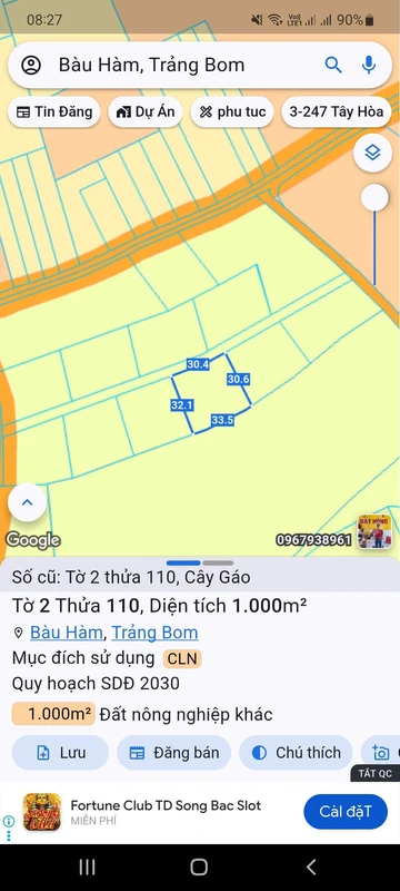 Bán đất CLN 1000m² Bàu Hàm Trảng Bom