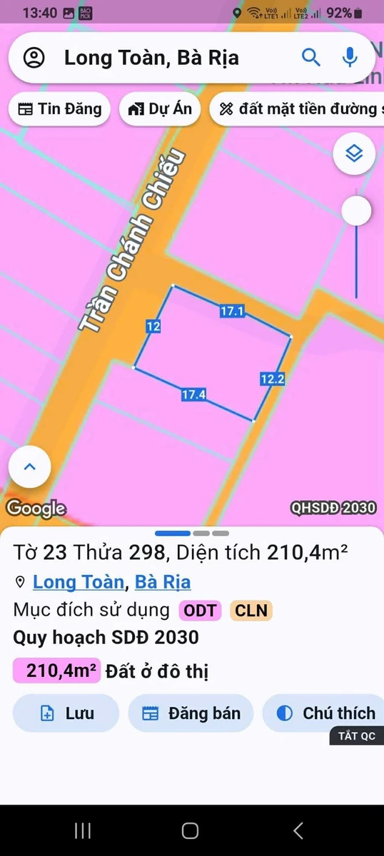 Bán lô đất góc mặt tiền đường Trần Chánh Chiếu, Long Toàn, 210,3m2, giá 4,1 tỷ - Ảnh thu nhỏ 2