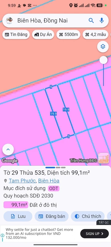 Bán đất Tam Phước 100m² sổ riêng 1 tỷ 250