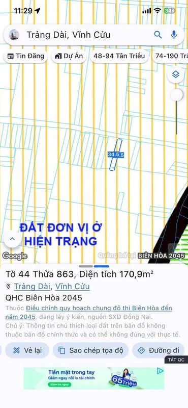 Bán đất 130m² gần chợ Thanh Hóa, Trảng Dài, 1 tỷ 750