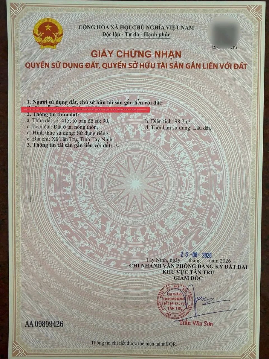 Bán đất mặt tiền đường Nguyễn Văn Vịnh 99m2 giá 330 triệu tại Tân Trụ, Tây Ninh - Ảnh 1