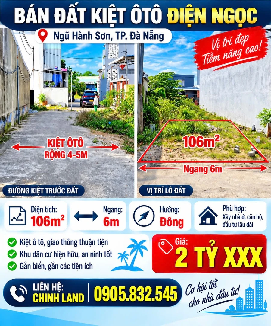 Bán đất kiệt ô tô Mai Đăng Chơn, 106m², Đà Nẵng - Ảnh 1