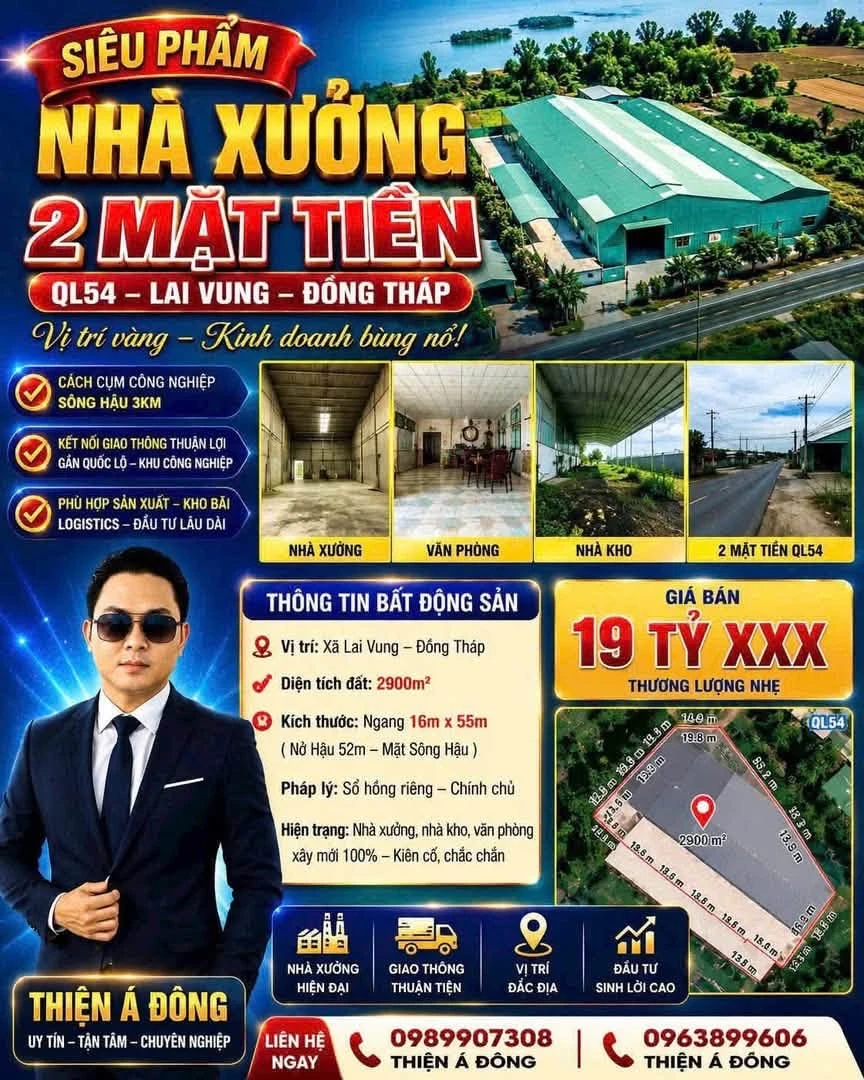 Bán nhà xưởng kho 2 mặt tiền QL 54, 2900m2 tại Lai Vung, Đồng Tháp - Ảnh 1