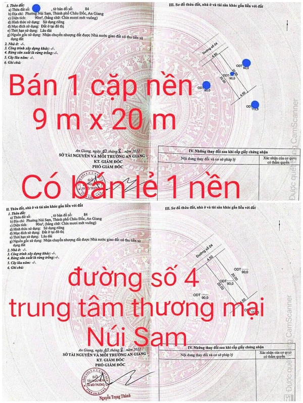 Bán cặp nền đất 180m² Núi Sam Châu Đốc 2 tỷ 600 triệu
