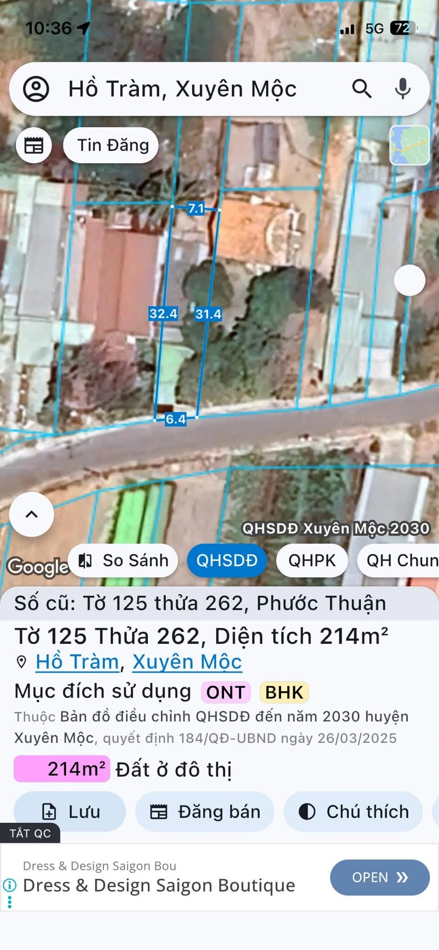 Bán đất mặt tiền đường ODA Hồ Tràm, 204.8m², 3,2 tỷ - Ảnh 1