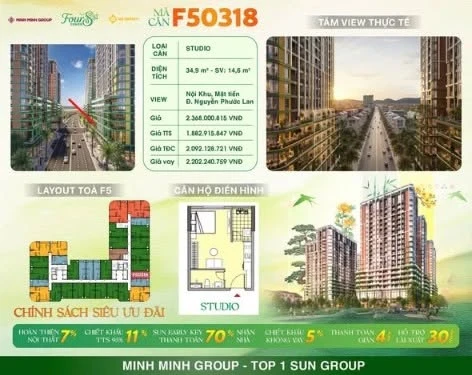 Căn hộ studio sân vườn Four S Tower 35m² giá 1,88 tỷ, Đà Nẵng - Ảnh thu nhỏ 2