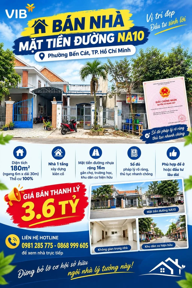 Bán đất mặt tiền NA10 180m2 Bến Cát 3.6 tỷ - Ảnh 1