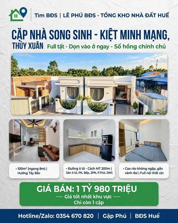 Bán nhà phố 100m² 2PN Minh Mạng, Thủy Xuân, Huế - Ảnh 1