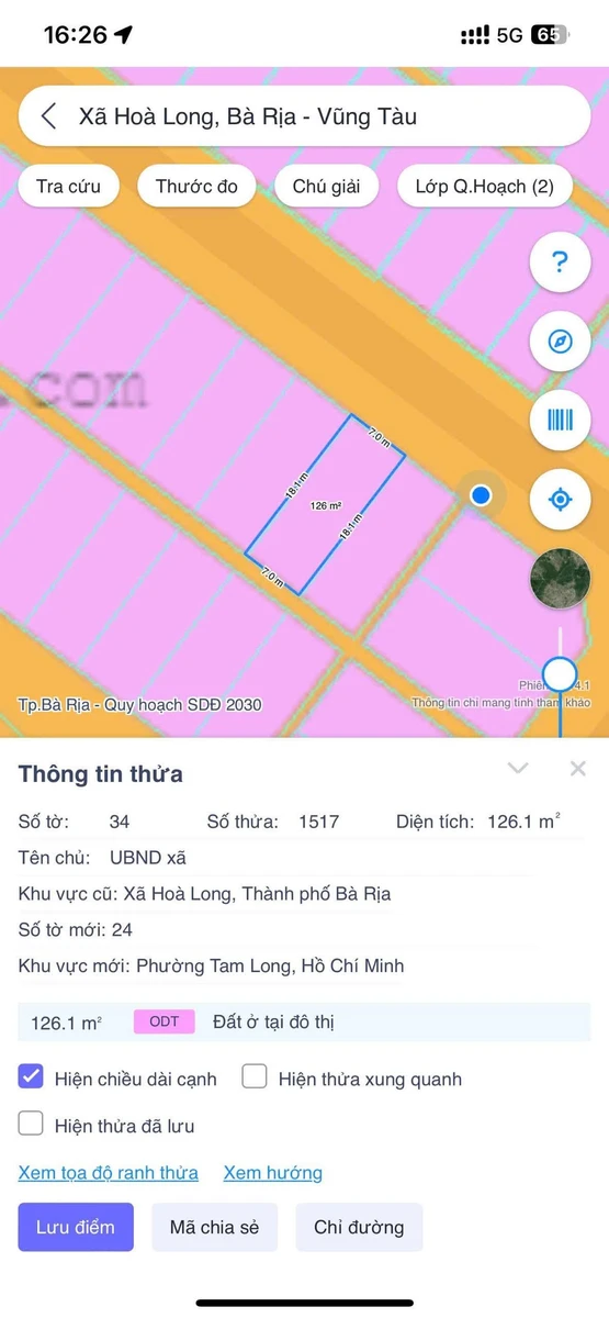 Bán đất Tâm Long 126m2, 1 tỷ, Bà Rịa - Vũng Tàu - Ảnh 1