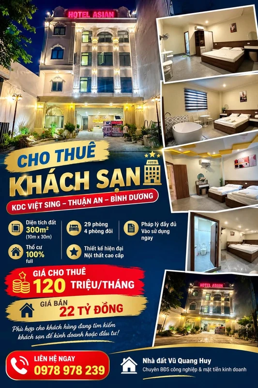 Bán khách sạn cao cấp 300m² tại Việt Sing, Thuận An, Bình Dương - 22 tỷ