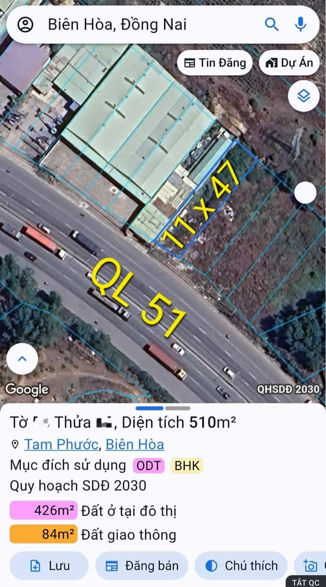 Bán đất mặt tiền QL51 Tam Phước Biên Hòa 510m2, 9 tỷ - Ảnh 1