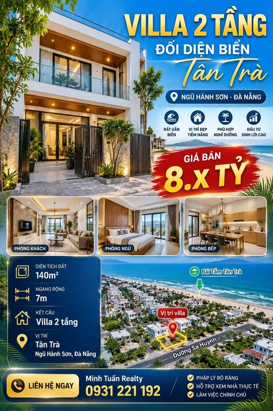 Bán villa 2 tầng gần biển Tân Trà 140m² Đà Nẵng