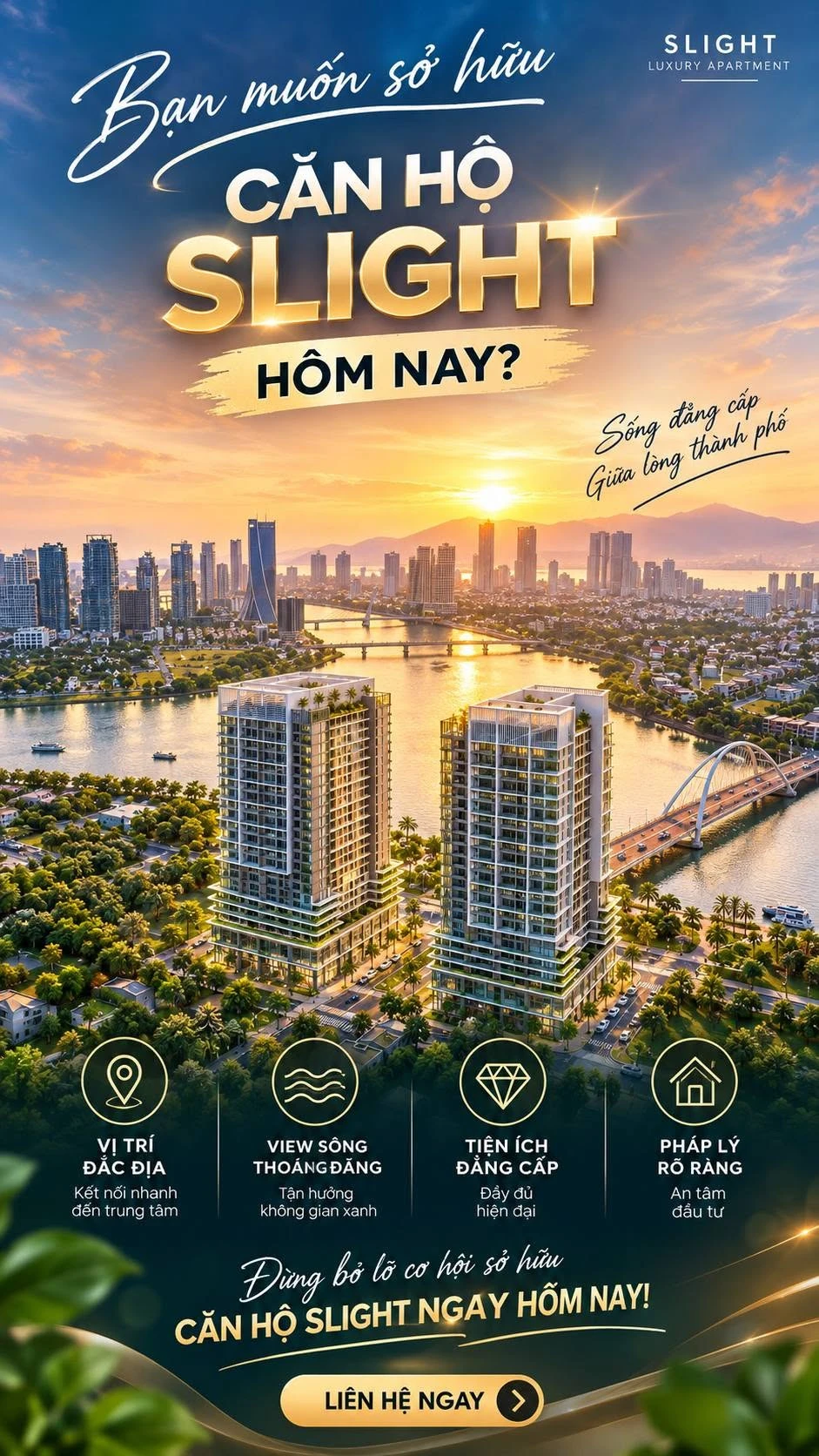 Bán căn hộ 2 phòng ngủ 57,6m² tầng 5 view sông Hàn, dự án Slight, Nam Đà Nẵng - Ảnh 1
