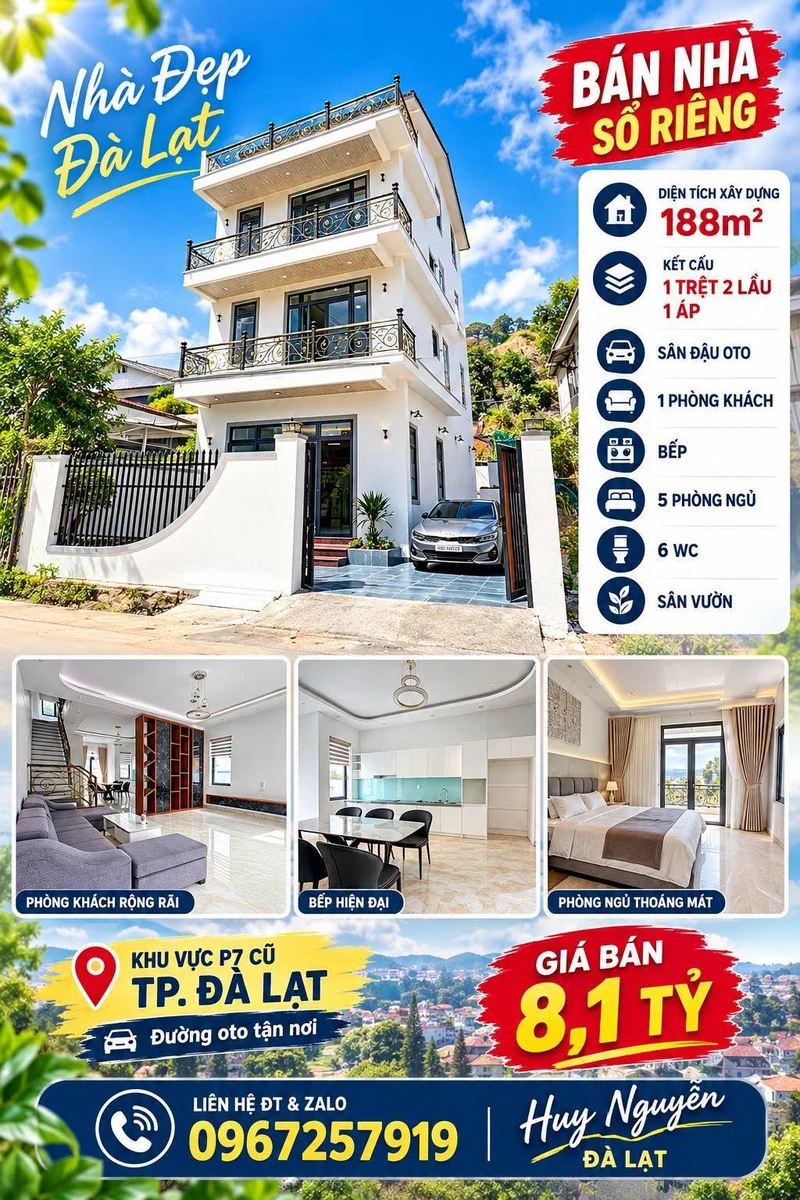 Bán villa 5PN 188m² Phước Thành Đà Lạt giá 8 tỷ 100 triệu - Ảnh 1