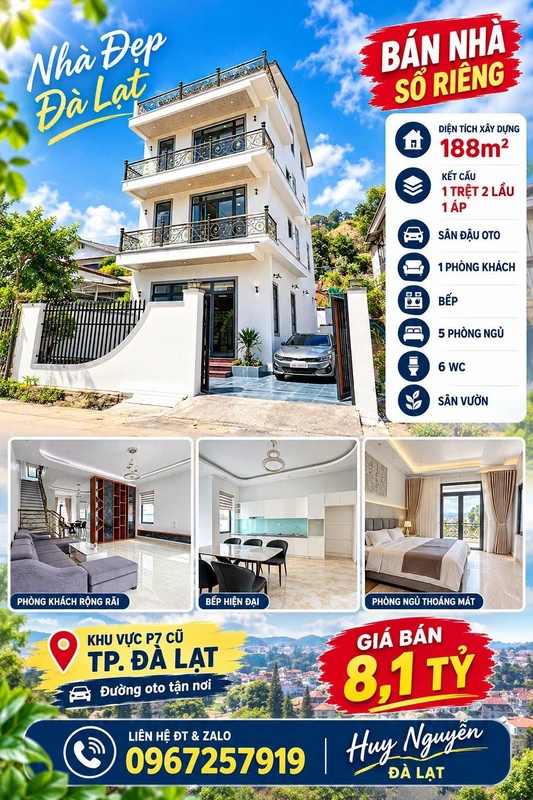 Bán villa 5PN 188m² Phước Thành Đà Lạt giá 8 tỷ 100 triệu