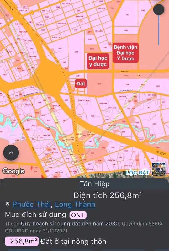 Bán đất thổ cư 256.8m2 gần ĐH Y Dược, Bình Dương