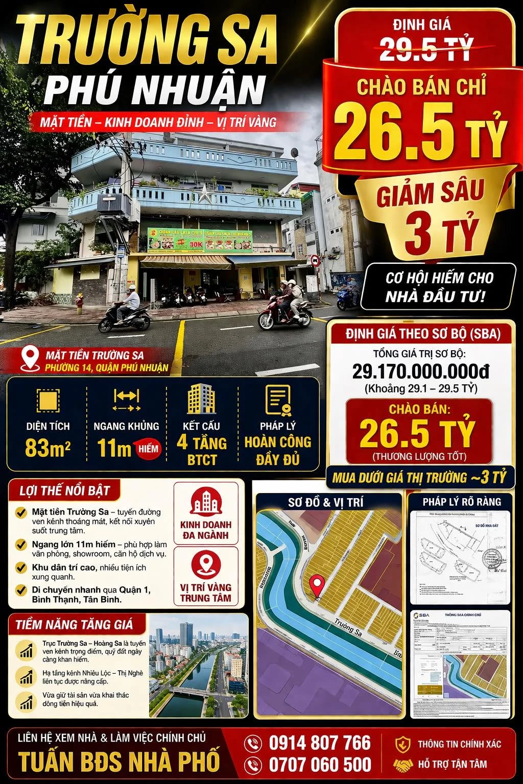 Bán nhà phố 83m2 mặt tiền Trường Sa, Phú Nhuận 26.5 tỷ - Ảnh 1