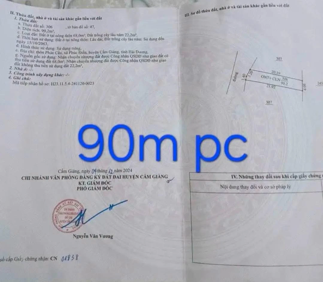 Bán đất 90m² Cẩm Phúc, Cẩm Giàng, Hải Dương - Ảnh 1
