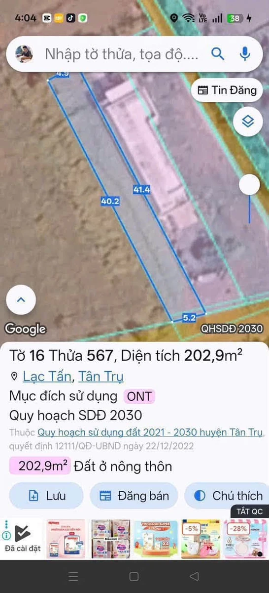 Bán đất thổ mặt tiền Tỉnh Lộ 833B Tân Trụ 200m² - 1 tỷ 499 triệu - Ảnh thu nhỏ 3