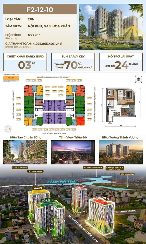 Bán căn hộ góc 2PN 63,2m² FourS Tower tầng 12 tại Ngũ Hành Sơn, Đà Nẵng