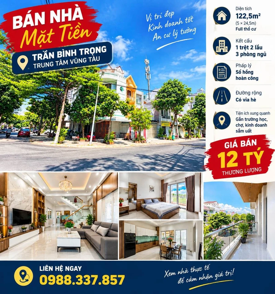 Bán nhà mặt tiền Trần Bình Trọng Vũng Tàu 122m² 3 PN - Ảnh 1