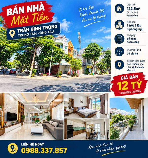 Bán nhà mặt tiền Trần Bình Trọng Vũng Tàu 122m² 3 PN