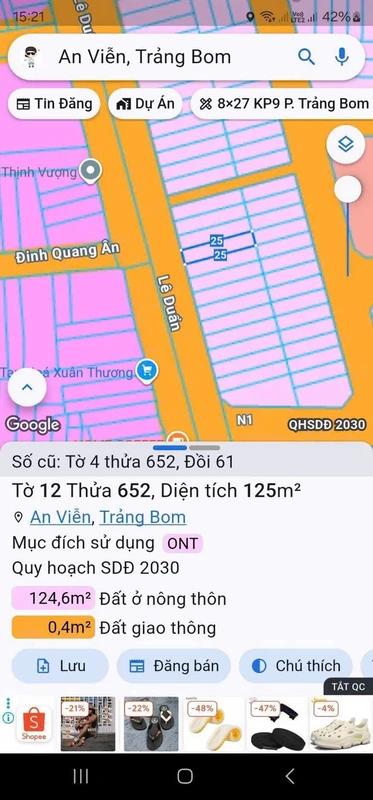 Bán đất mặt tiền Lê Duẩn 137,5m² Trảng Bom 2 tỷ
