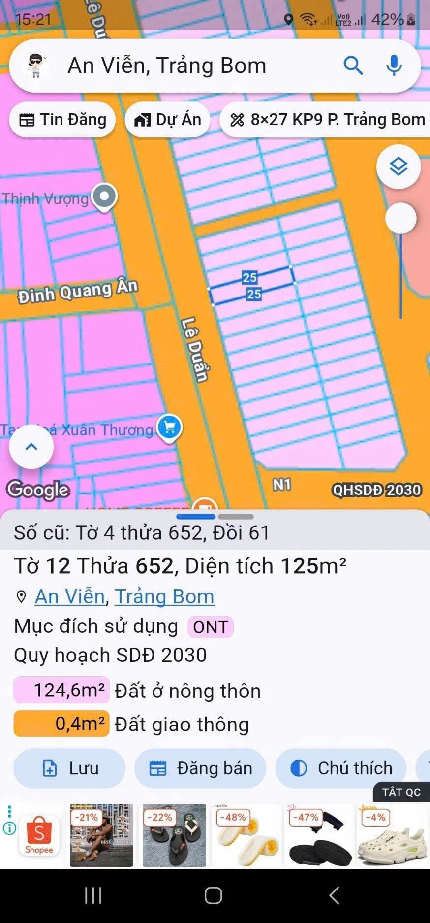 Bán đất mặt tiền Lê Duẩn 137,5m² Trảng Bom 2 tỷ - Ảnh 1