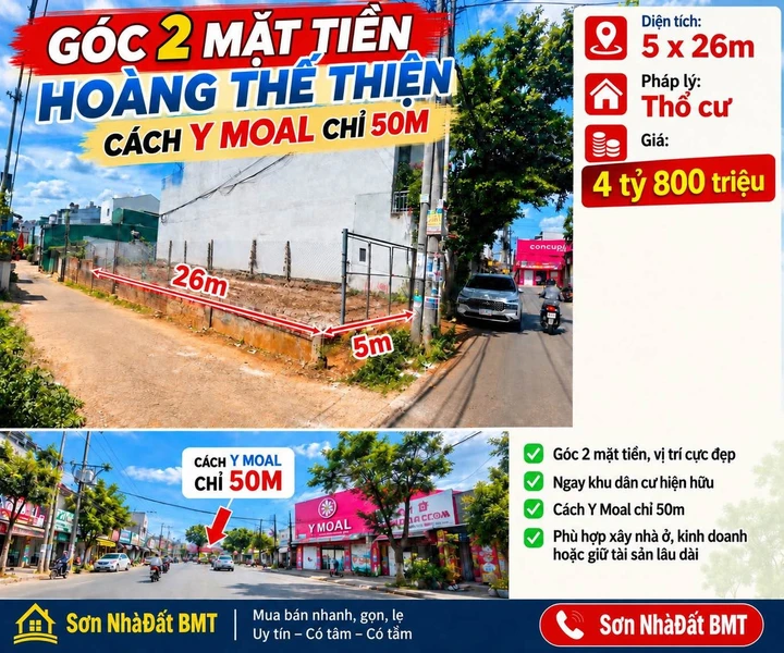 Bán đất góc 2 mặt tiền Hoàng Thế Thiện, 130m², 4.8 tỷ