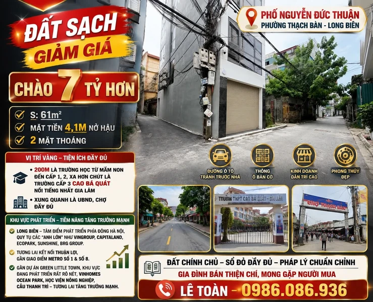 Bán đất nền 61m² Long Biên, Hà Nội giá 7 tỷ