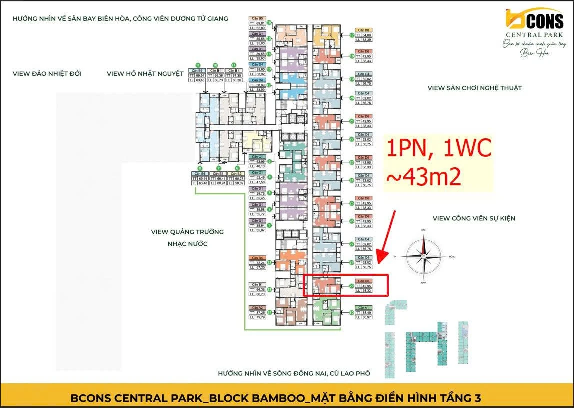 Bán căn hộ 43m² 1PN 1WC mặt tiền Phan Trung, Biên Hòa, giá 2 tỷ 3 - Ảnh thu nhỏ 2