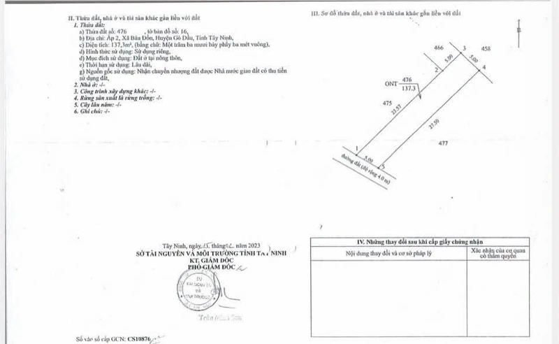 Bán đất mặt tiền đường DT782 10x27 thổ cư gần KCN Phước Đông, Truông Mít, Tây Ninh