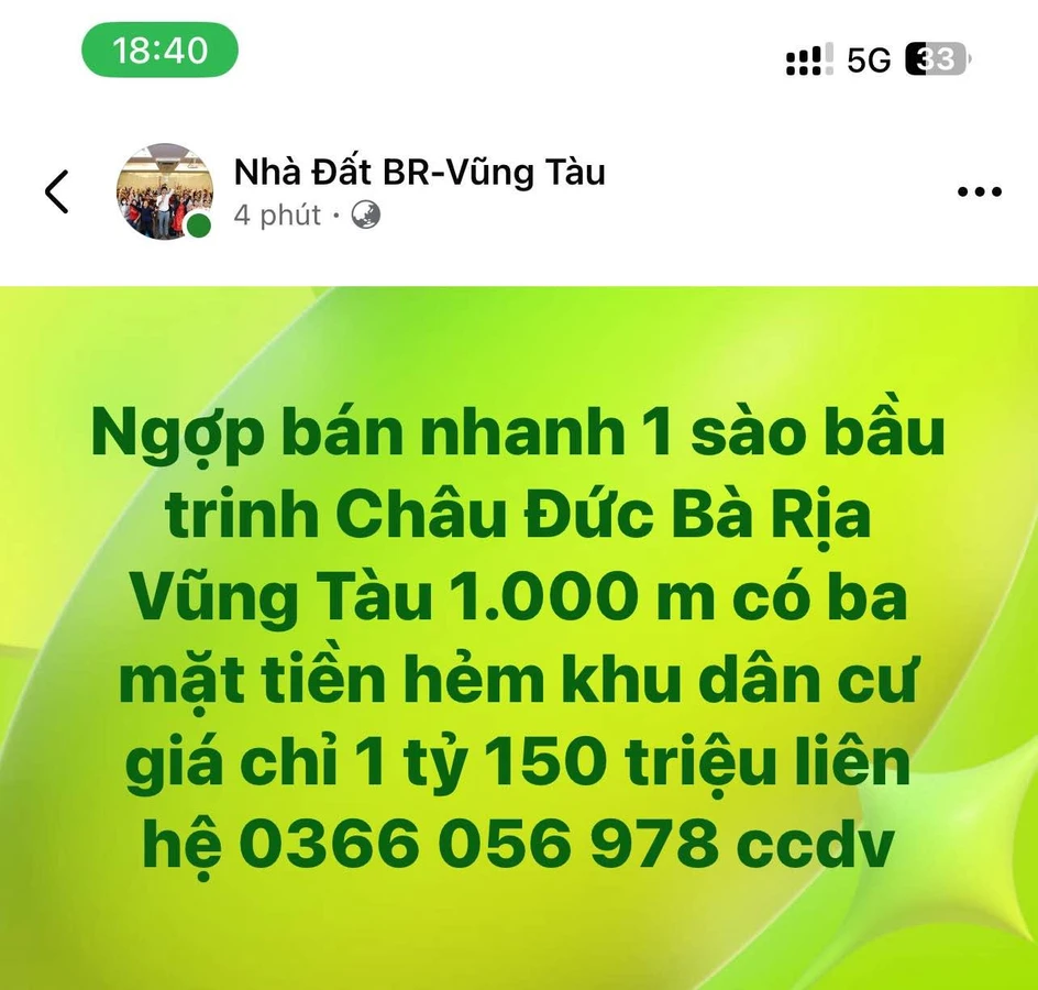 Bán đất 1000m² Trinh Châu Đức Bà Rịa Vũng Tàu 1,15 tỷ - Ảnh 1