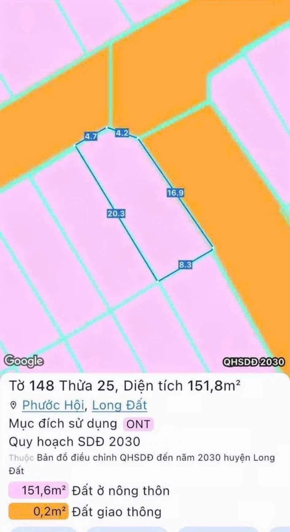 Bán đất góc 151,8m² full thổ cư Phước Hải gần biển Lộc An - Ảnh 1